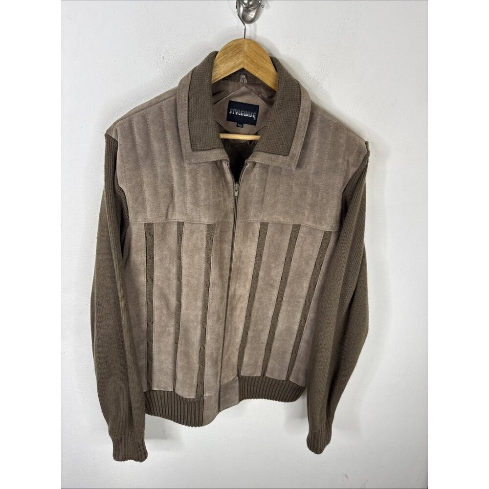 Vintage Stylewise Suede Knit Bomber XL Taupe 90s Hip Hop Streetwear Jacket‎